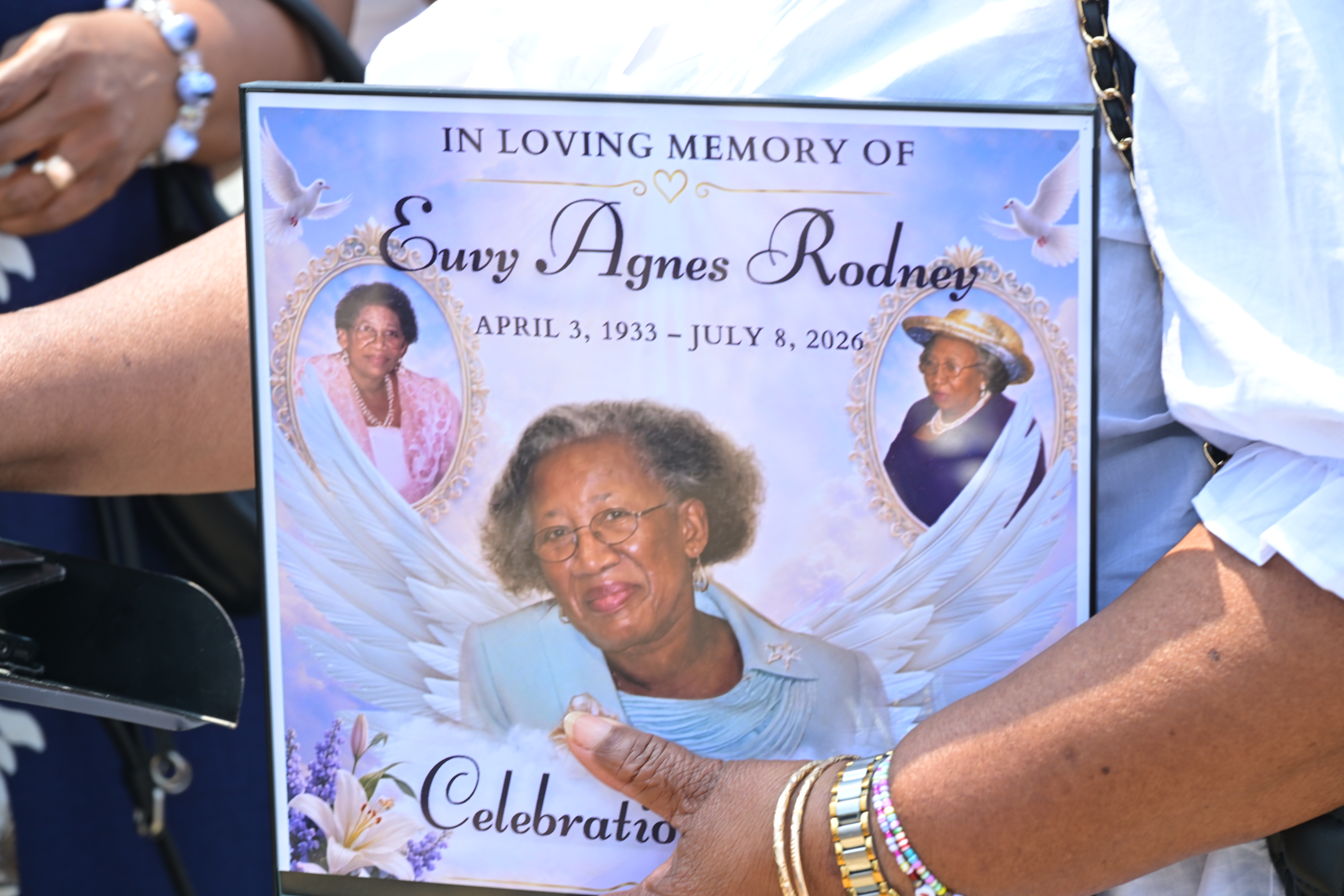 Daughter Ramona Rodney Park was overcome with grief and nearly collapsed while speaking of her mother's cremation despite her wishes to be buried in her native Guyana. 