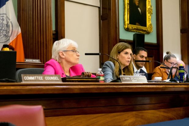 City Council Speaker Julie Menin is pictured during a hearing on horse carriages Wednesday, July 15, 2026, at New York City Hall. Menin threw her support behind the effort to ban carriage horses a day earlier. In December, Menin did not show up for a vote on a similar measure.(Evan Simko-Bednarski / New York Daily News) 
