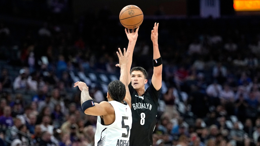 Egor Demin #8 of the Brooklyn Nets California Summer League...