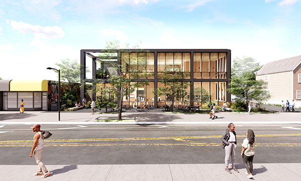 The two-floor, 11,000-square-foot building will double the library’s public space, providing separate areas for adults, teens, children, a meeting room for up to 50 people, a recording studio, maker space and an outdoor terrace.