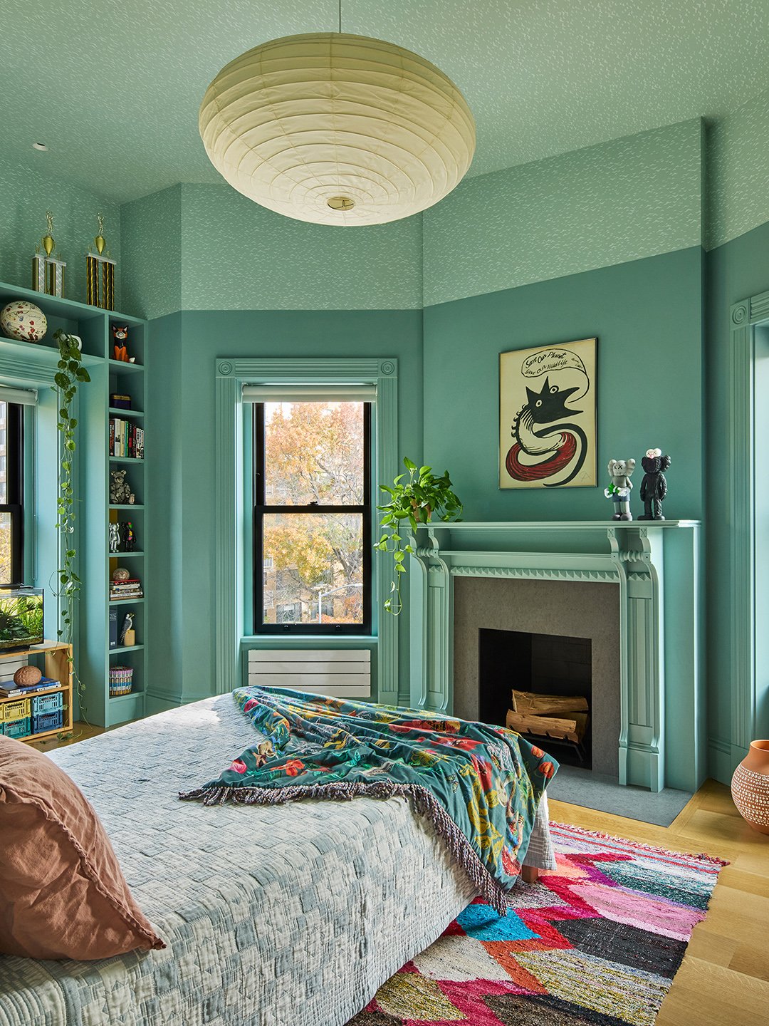teal primary bedroom