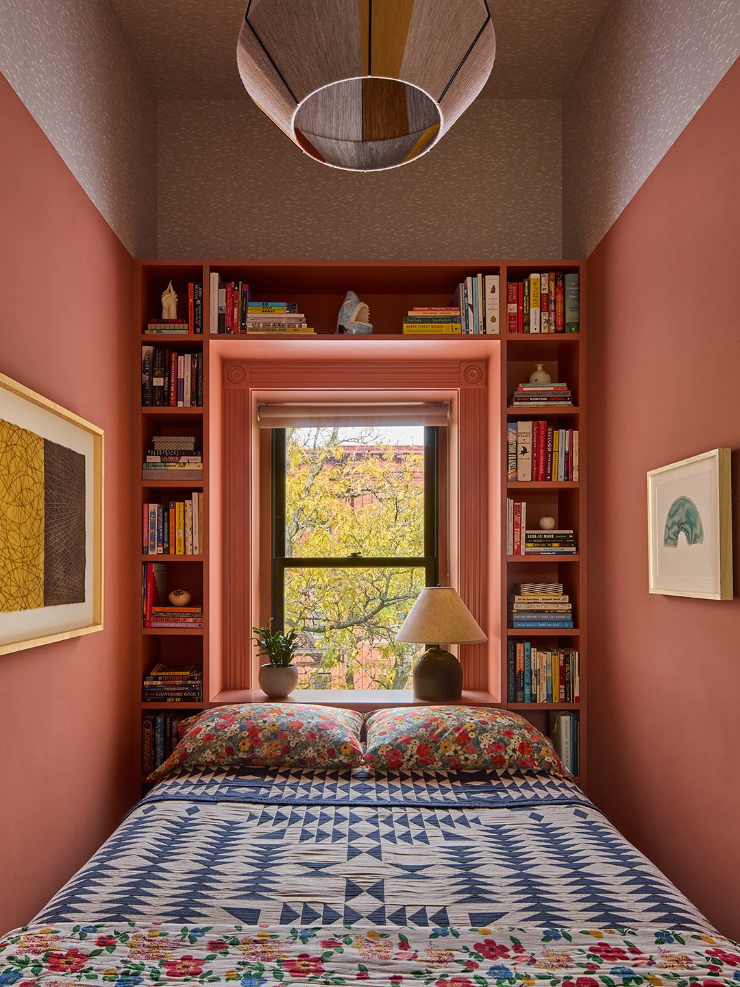 narrow pink bedroom