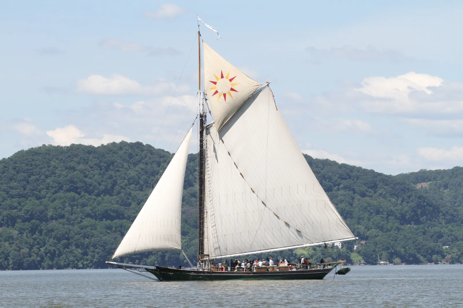 The Hudson River Sloop Clearwater is shown sailing on the Hudson River during an outdoor music festival on June 16, 2012.