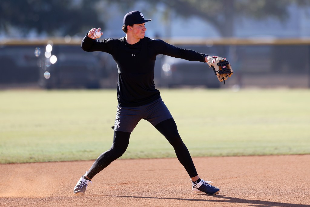Dax Kilby of the New York Yankees works out during spring training at George M. Steinbrenner Field on February 10, 2026 in Tampa, Florida.