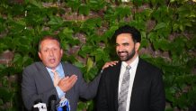 Brad Lander, former New York City comptroller and Democratic House candidate for New York, left, and Zohran Mamdani, mayor of New York, during a primary election night watch party in New York, on Tuesday, June 23, 2026.