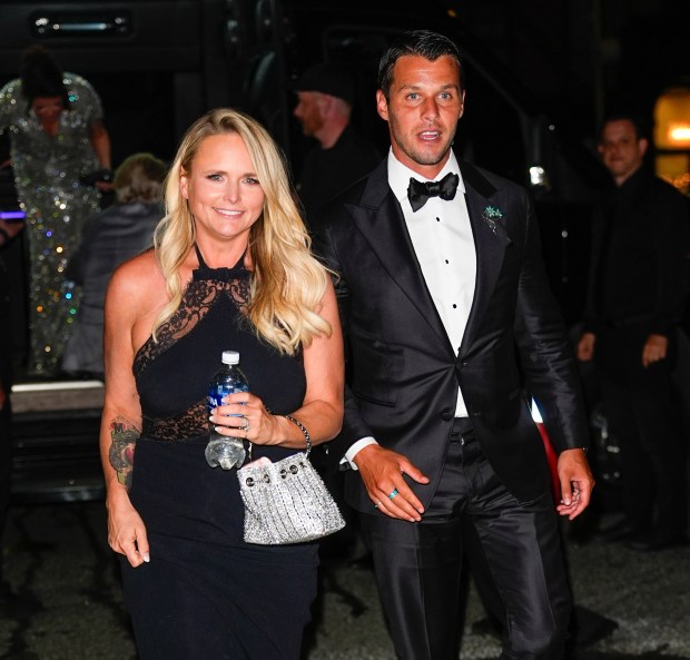 Miranda Lambert and Brendan McLoughlin return from the wedding of Taylor Swift and Travis Kelce on July 3, 2026 in New York City. (Photo by XNY/Star Max/GC Images)