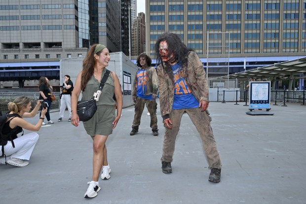 NEW YORK, NEW YORK - JULY 11: Walkers participate in Dead City NYC Activation on July 11, 2026 in New York City. (Photo by Roy Rochlin/Getty Images for AMC Global Media )