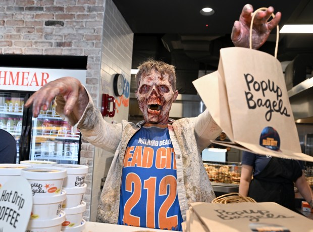 NEW YORK, NEW YORK - JULY 11: A walker participates in Dead City NYC Activation on July 11, 2026 in New York City. (Photo by Roy Rochlin/Getty Images for AMC Global Media )