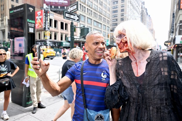 NEW YORK, NEW YORK - JULY 11: Walkers participate in Dead City NYC Activation on July 11, 2026 in New York City. (Photo by Roy Rochlin/Getty Images for AMC Global Media )