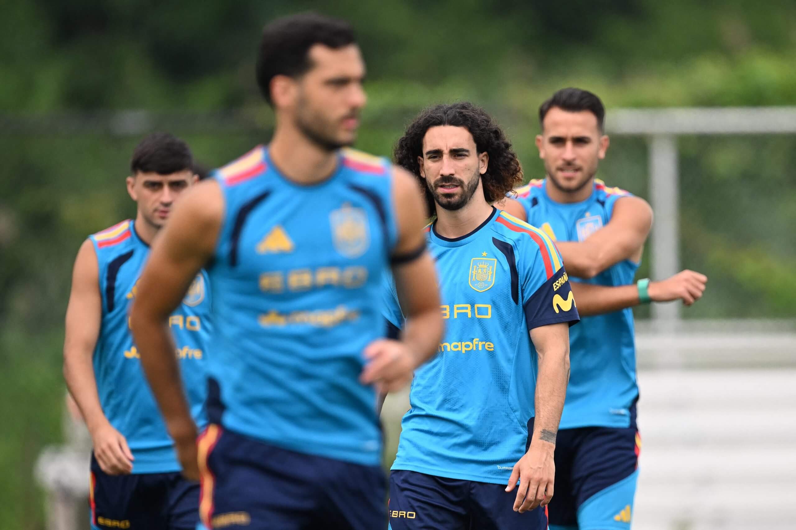 Marc Cucurella trains with his Spain team-mates