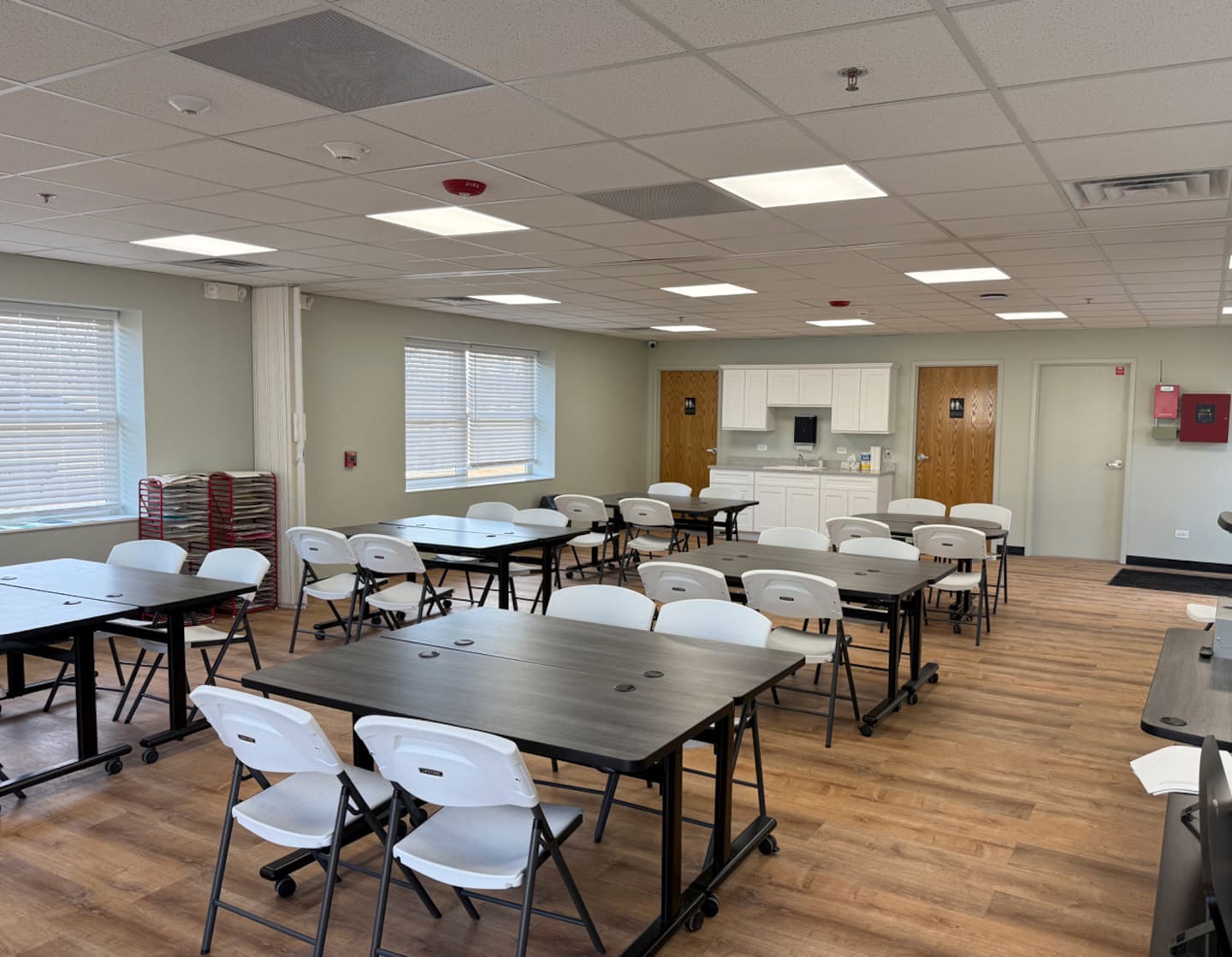 A completed classroom at St. Joseph Catholic School, converted from a storage garage, is now protected with an automatic fire sprinkler system.