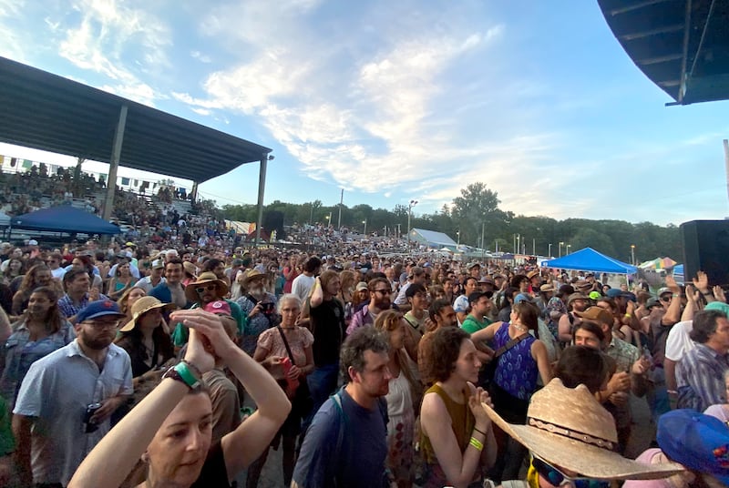 A crowd of hundreds gathered to see Bombino perform at the Finger Lakes Grassroots Festival in Trumansburg. (Patrick McCarthy)