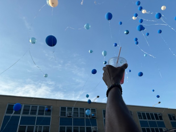 Balloons released as a memorial for Kinu Rochford, who was shot and killed in Harlem. (Kerry Burke / New York Daily News)