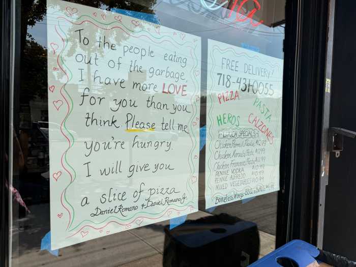 D'Romano's offers slices to people in need, rather than letting them fish through the garbage.