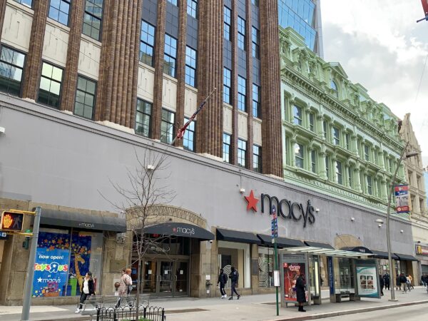 The iconic Abraham & Straus building on Fulton Street in March 2024, which housed Macy’s until it was purchased by United American Land in late 2024. Photo: Mary Frost/Brooklyn Eagle