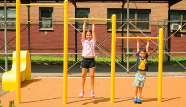 450,000 recycled wine corks pave the ground at this newly opened 7,200-square-foot playground in Brooklyn