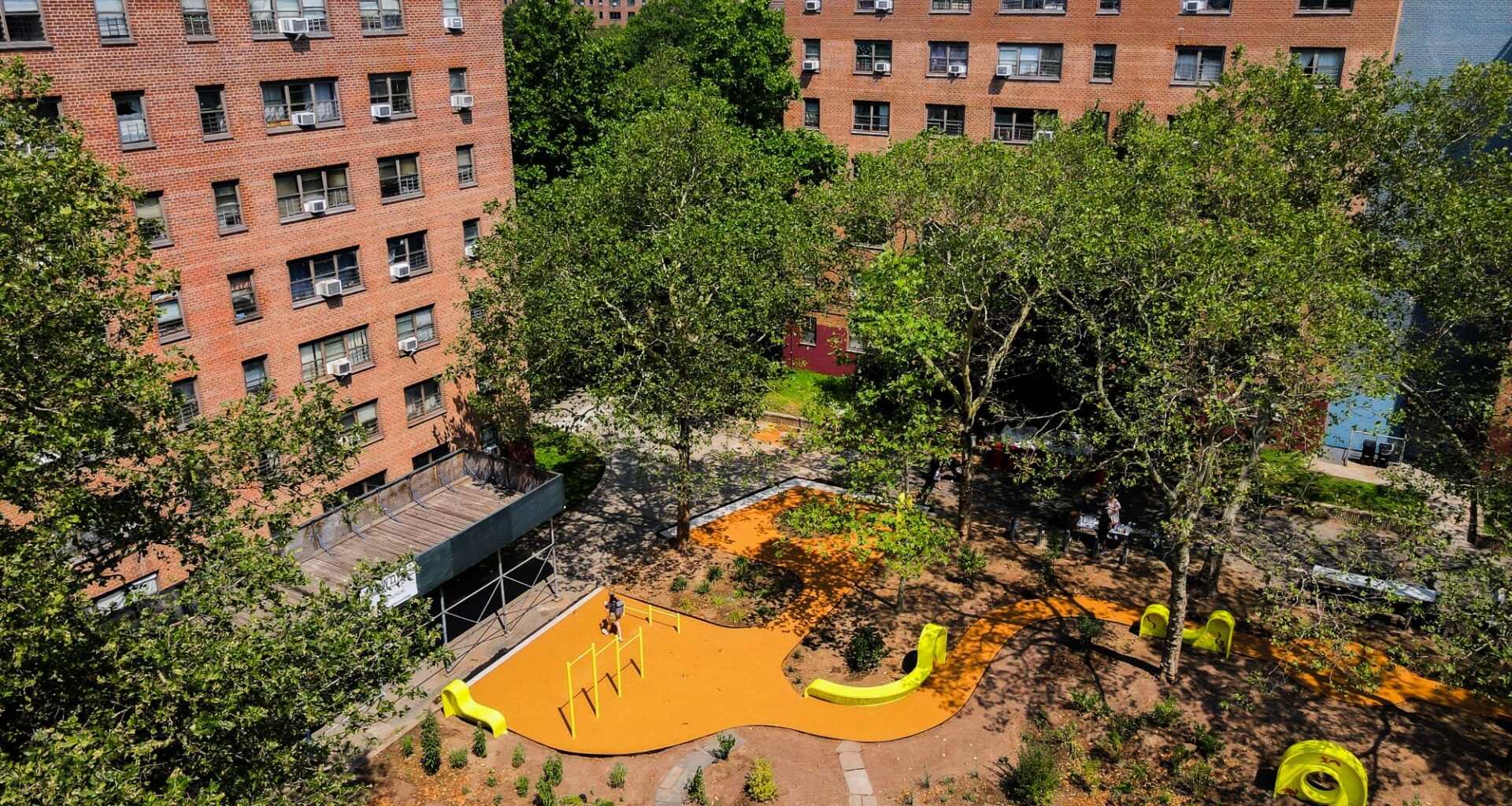 This Brooklyn playground features paths made of recycled wine corks from NYC restaurants