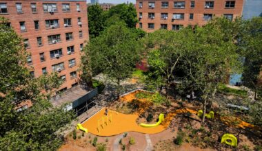 This Brooklyn playground features paths made of recycled wine corks from NYC restaurants