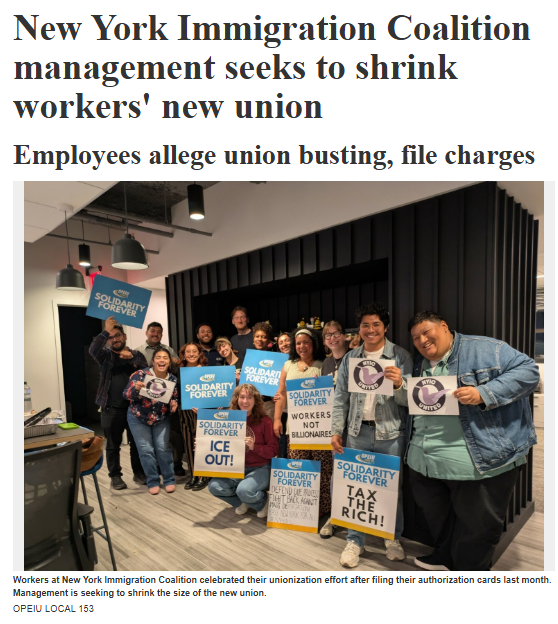 New York Immigration Coalition Management ‘Seeks To Shrink Workers' New Union’