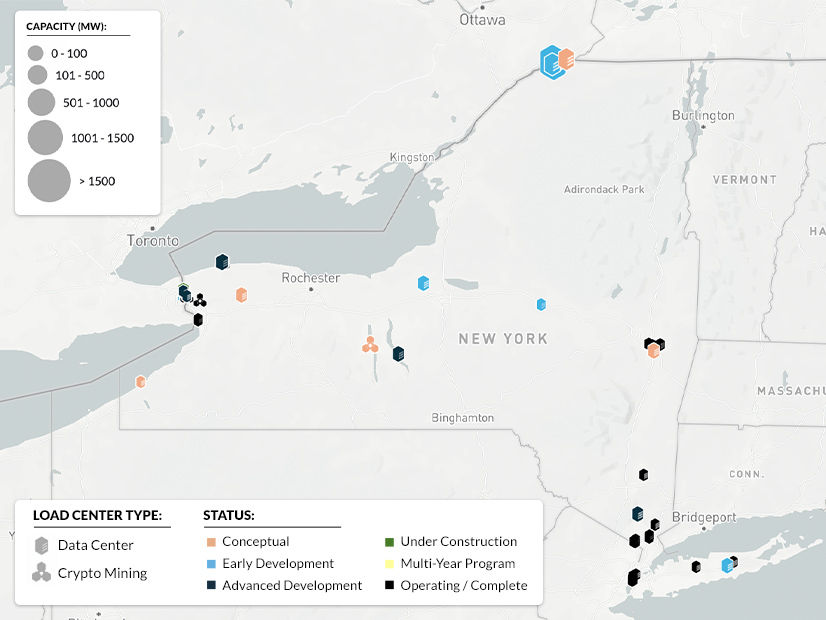 Yes Energy's database shows existing and proposed data centers across New York state.