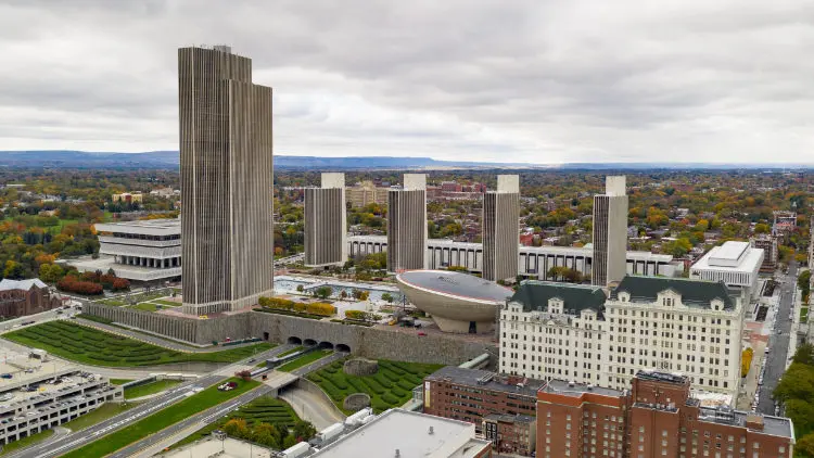 Aerial view of Governor Nelson A. Rockefeller Empire State Plaza in Albany, N.Y.
