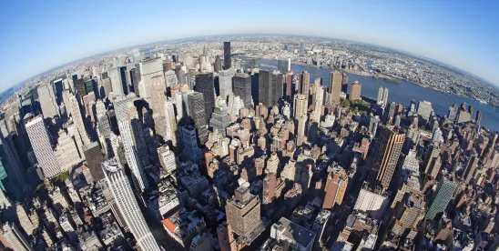 New York City Shot From Above, Fish Eye Lense; New York Legislature Passes No Severance Ultimatums Act
