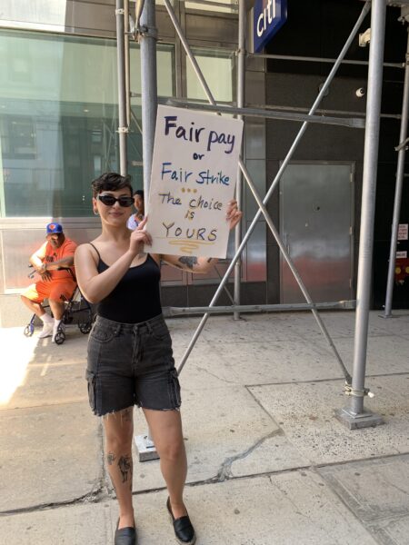 Nicole Petrov is an adolescent social worker who was picketing outside 195 Montague St.. Photo: Agatha Scaggiante/Brooklyn Eagle