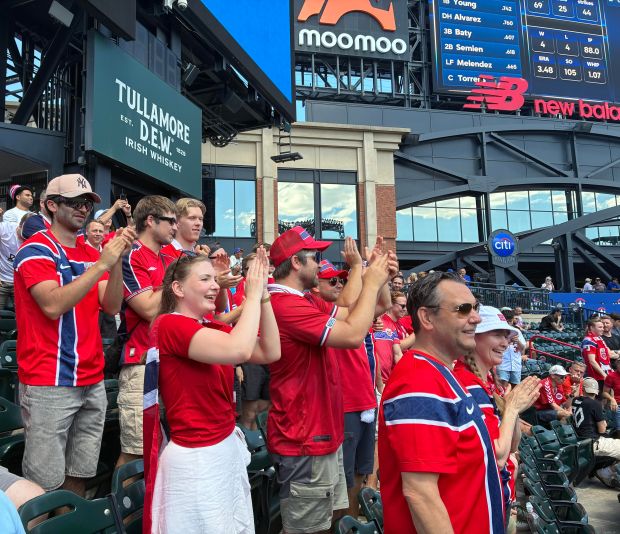 Norway fans congregated at Citi Field for a Mets game on June 24. (Photo by Peter Sblendorio)