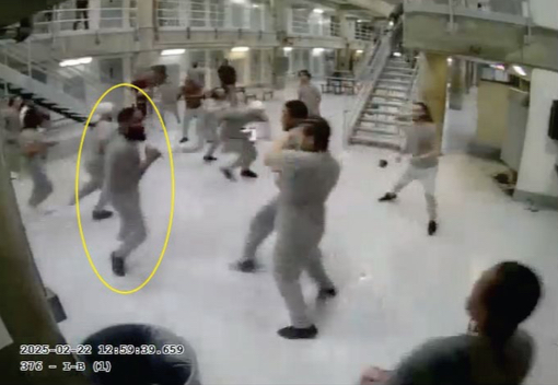 An image from surveillance footage shows Franklin Gillespie during a fight at MDC Brooklyn. (DOJ)