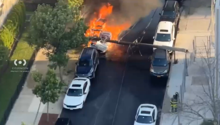 Power poles collapse onto cars, spark fire and outages in Brooklyn