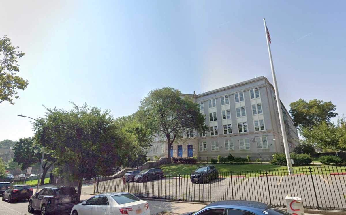 exterior of bronx high school where two men were slashed