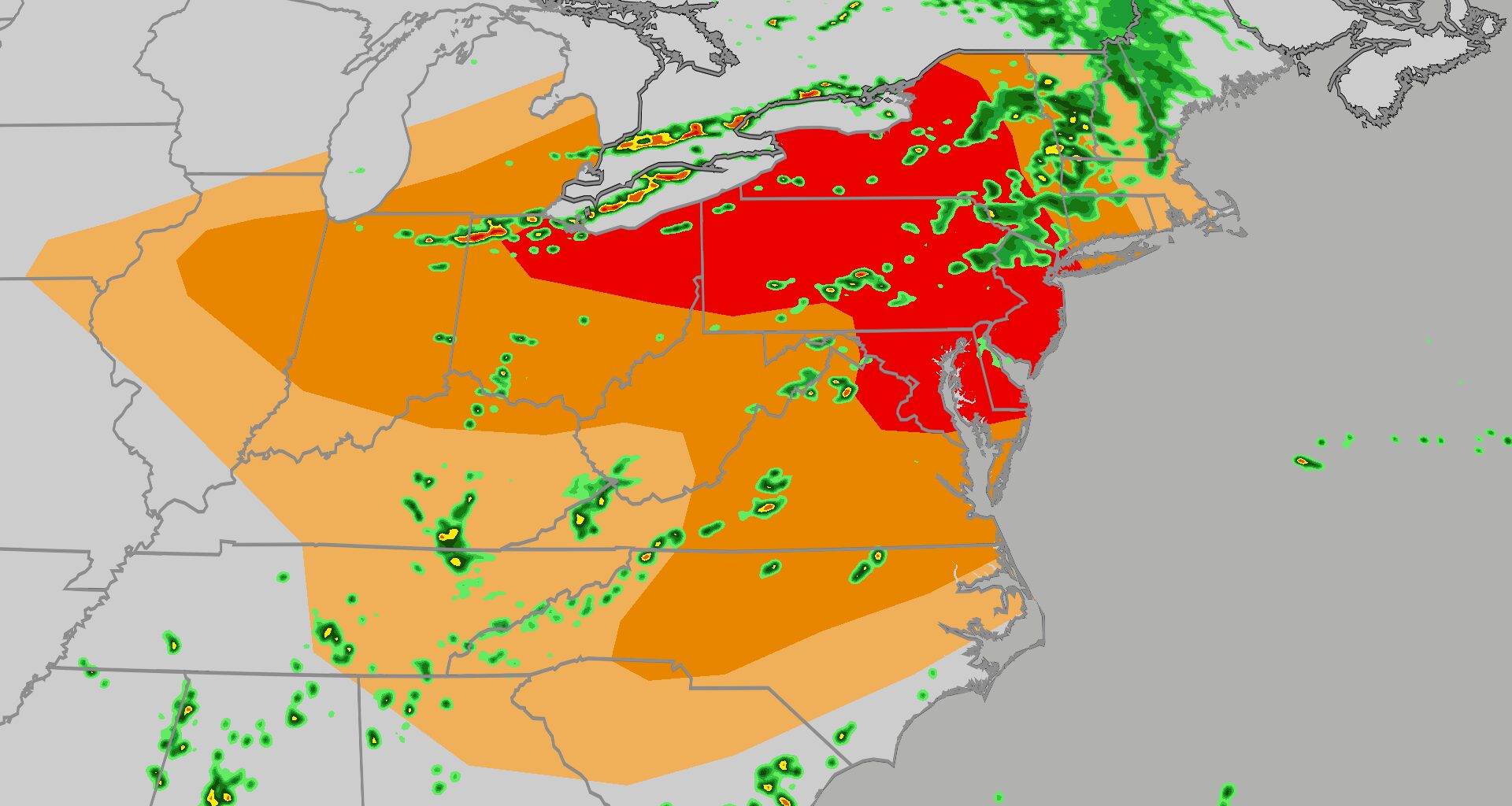 Severe storms from Ohio Valley to Northeast, includes NYC