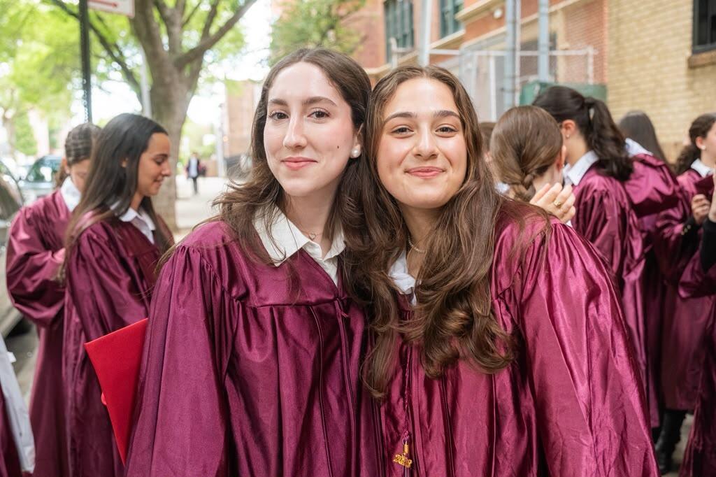 Beth Rivkah High School graduates celebrate after receiving their diplomas in Brooklyn, New York (Photo: Yossi Kahane/Beth Rivkah) Beth Rivkah High School graduates celebrate after receiving their diplomas in Brooklyn, New York