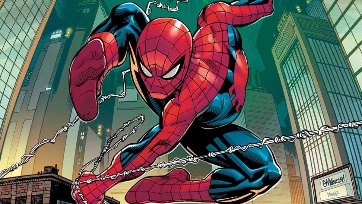 Spider-Man swings through New York City.