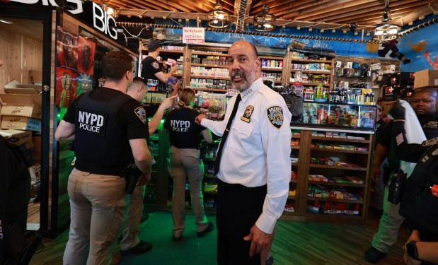 New York City Sheriff Anthony Miranda is pictured at a smoke shop raid in Manhattan last year. (Luiz C. Ribeiro for New York Daily News)