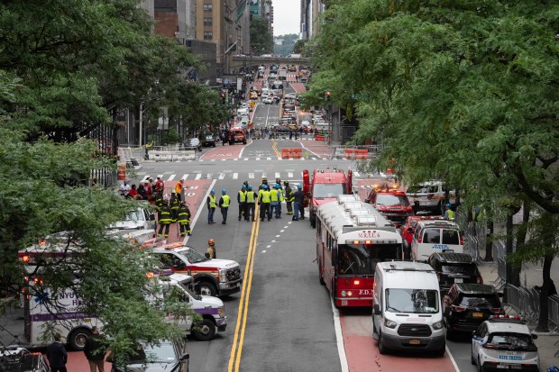 E. 42nd St. is pictured closed due to a partial building collapse at 235 E. 42nd St. in Manhattan on Tuesday, July 7, 2026 in New York City. (Barry Williams/ New York Daily News)