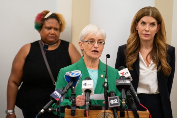 New York City Council member Lynn Schulman speaks during a press conference related to the Legionnaires' disease outbreak in the Upper East Side of Manhattan at Lenox Hill Hospital on Tuesday, July 21, 2026. (Barry Williams/ New York Daily News)