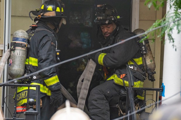 Five firefighters were hurt when a massive four-alarm blaze destroyed two homes after a fire erupted in the basement of a Briggs Ave. home near E. 194th St. in the Bronx on Thursday, July 16, 2026. (Theodore Parisienne / New York Daily News)