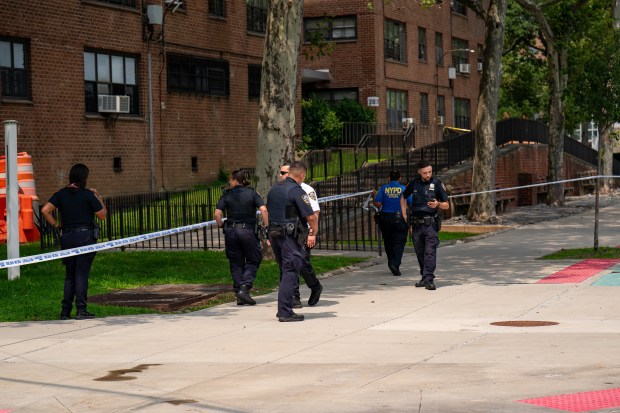 A 34-year-old man was repeatedly stabbed outside the NYCHA Bayview Houses on Shore Parkway near Rockaway Parkway in Canarsiey, Brooklyn on Monday, July 27, 2026. (Theodore Parisienne / New York Daily News)
