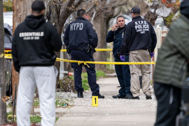 Police investigate the fatal shooting of Jeremy Ortega on Quincy Ave. in the Bronx on April 13, 2025.