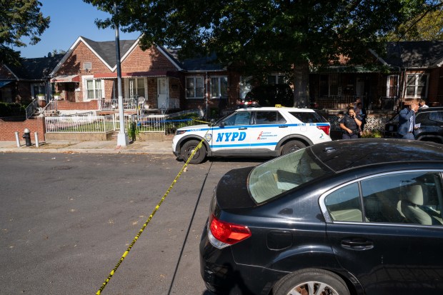 An NYPD officer fatally shot an armed man on Coventry Road in Brooklyn on Sunday, Oct. 5, 2025. (Theodore Parisienne / New York Daily News)