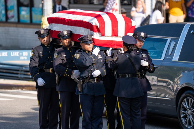 The funeral services for Staff Sgt. Angel Rampersad, a U.S. service member who was killed in an Iranian missile attack on an air base in Jordan, at the Calvary Assembly of God Church on Rockaway Blvd. in Ozone Park, Queens, on Friday, July 31, 2026. (Theodore Parisienne / New York Daily News)