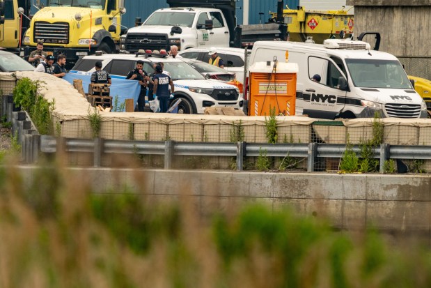 A man was found lying dead in a marsh behind a New York City Department of Transportation facility on Connor St. near Peartree Ave. in the Bronx on July 16, 2026. (Theodore Parisienne / New York Daily News)
