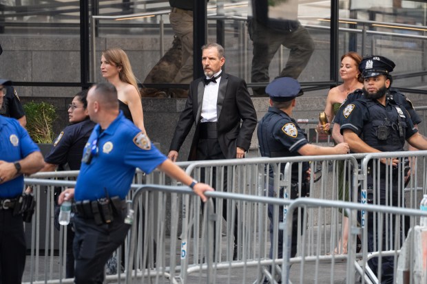 Guests arrive on Seventh Ave. in Manhattan for the wedding of Taylor Swift and Travis Kelce at Madison Square Garden on Friday, July 3, 2026 in New York City. (Barry Williams/ New York Daily News)