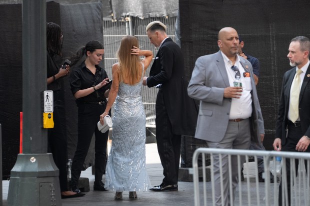 Guests arrive on Seventh Ave. in Manhattan for the wedding of Taylor Swift and Travis Kelce at Madison Square Garden on Friday, July 3, 2026 in New York City. (Barry Williams/ New York Daily News)