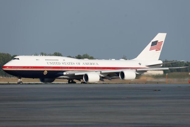 Air Force One with President Donald Trump on board takes off from Joint Base Andrews.
