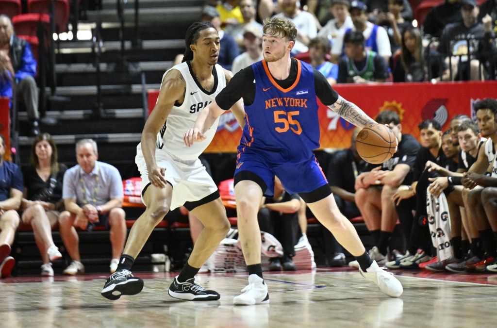 Tyler Nickel, who scored a team-high 16 points, looks to make a move during the Knicks' Summer League loss to the Spurs.