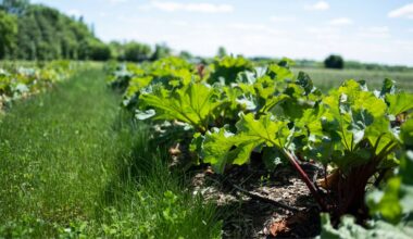 Rhubarb grows in Geneva at Cornell Agritech's research farm.