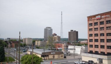 a hazy downtown syracuse view