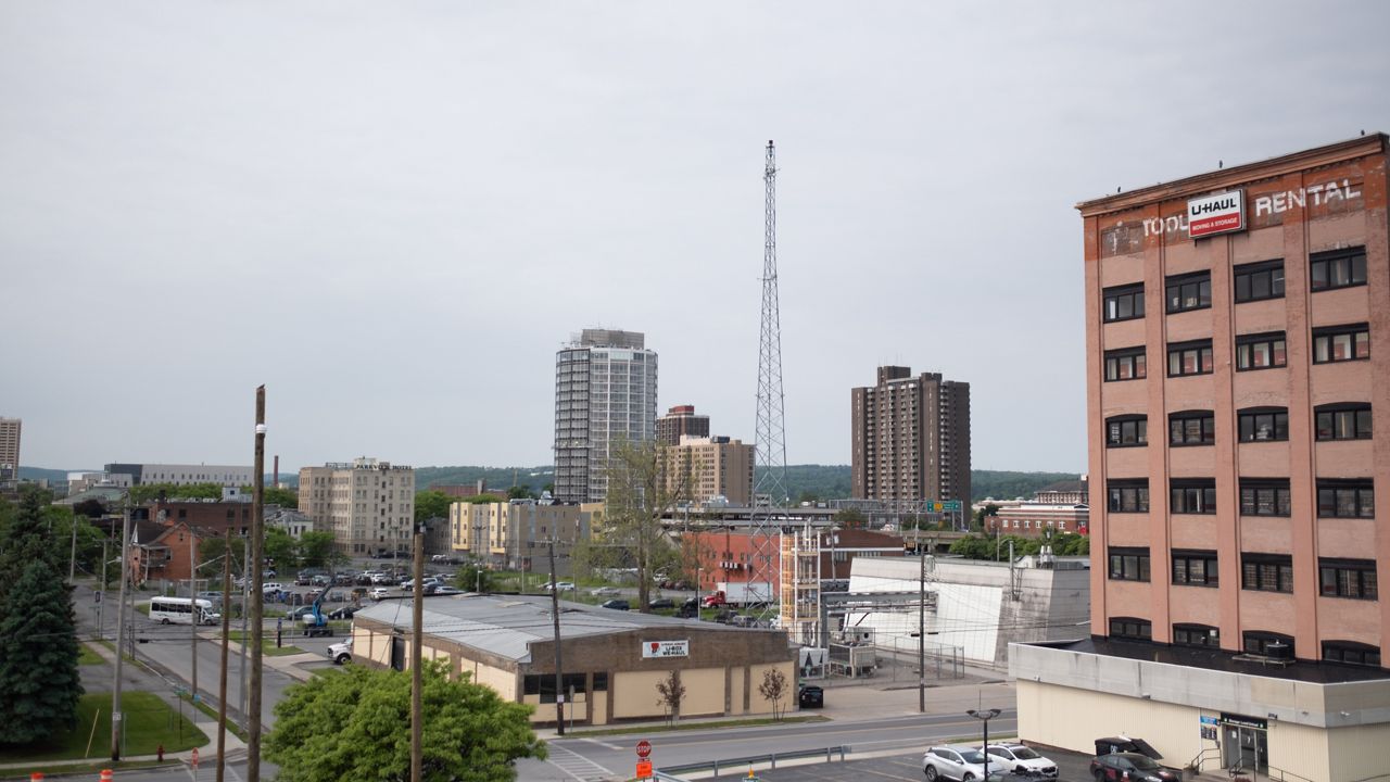a hazy downtown syracuse view